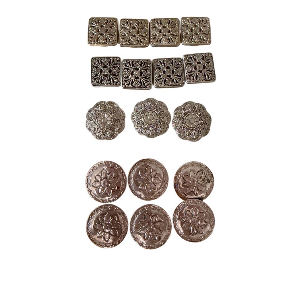 Vintage Mixed lot 17 button covers silver filigree square round floral blouse